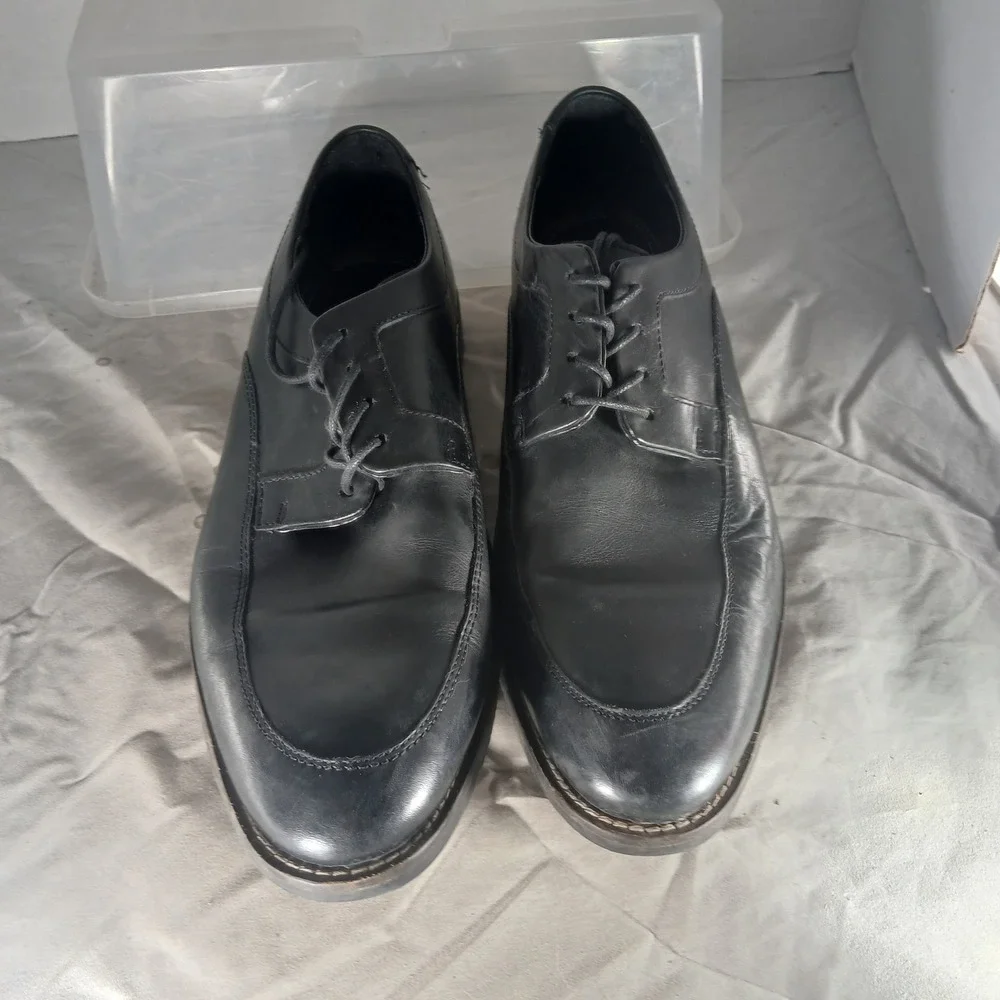 Stafford‎ Leather Derby Shoes 10.5M Black Apron Toe Lace Up Business Formal